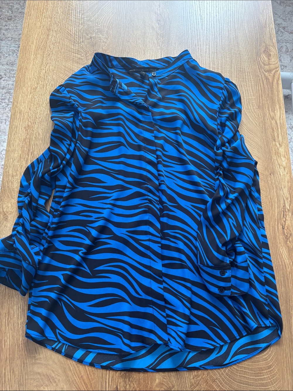 WHBM Blue Zebra Print Button-Front Blouse - ""